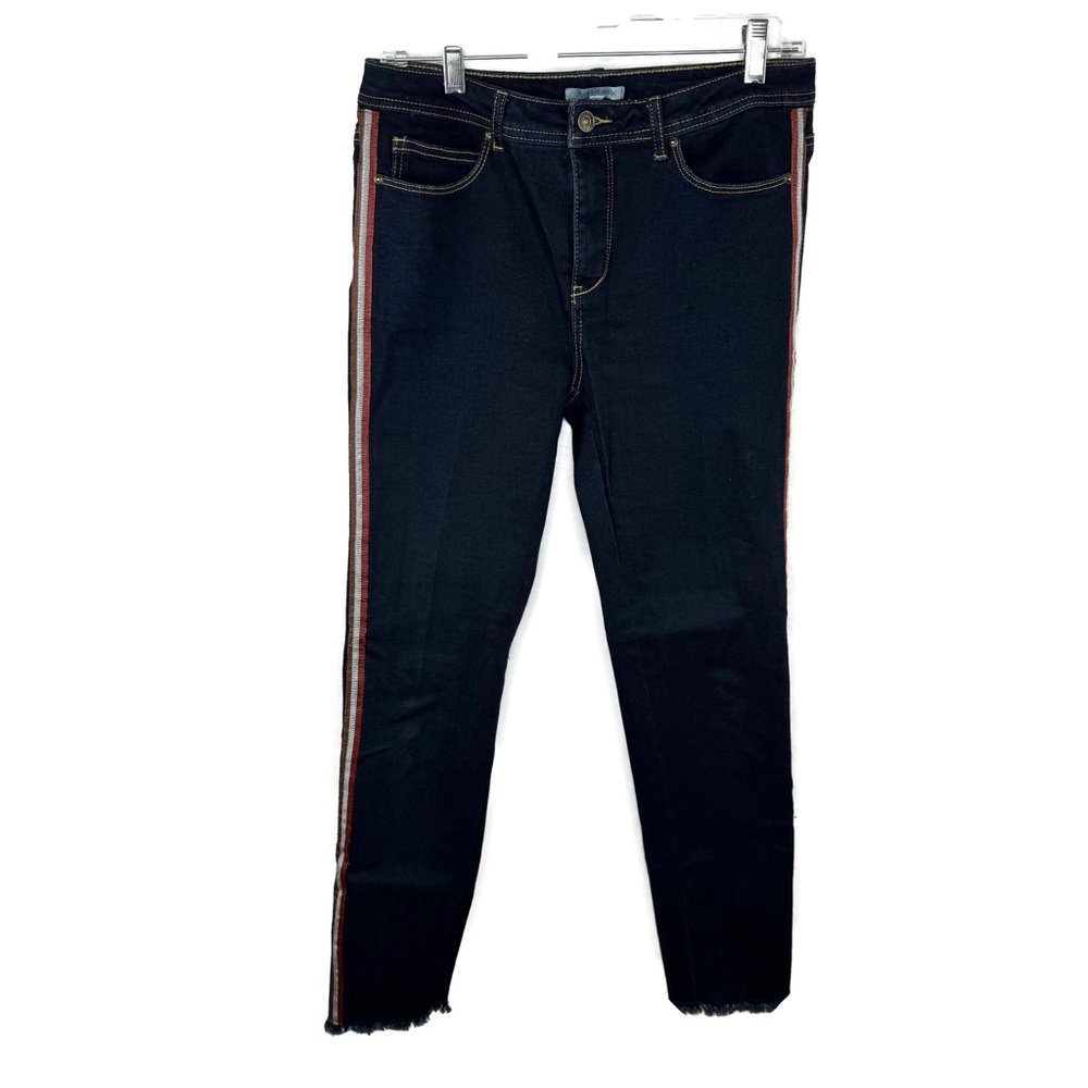 John Mark Dark Wash Skinny Jeans with side stripe raw hem size 6 Excellent Shape